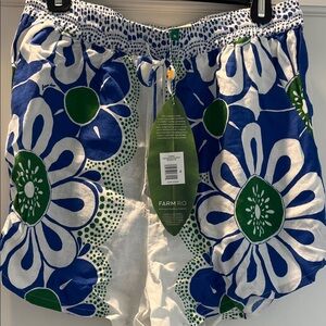 FARM Rio White, Blue, and Green Floral Shorts